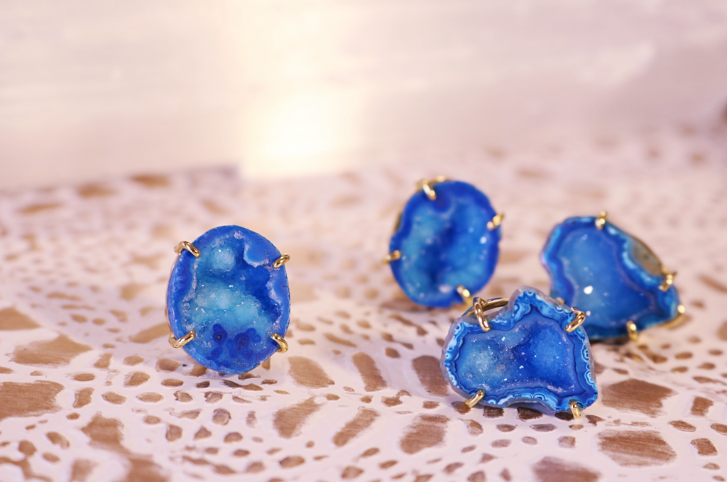 Ocean Eyes Blue Agate Geode Druzy Earrings - Bali Moon Jewels